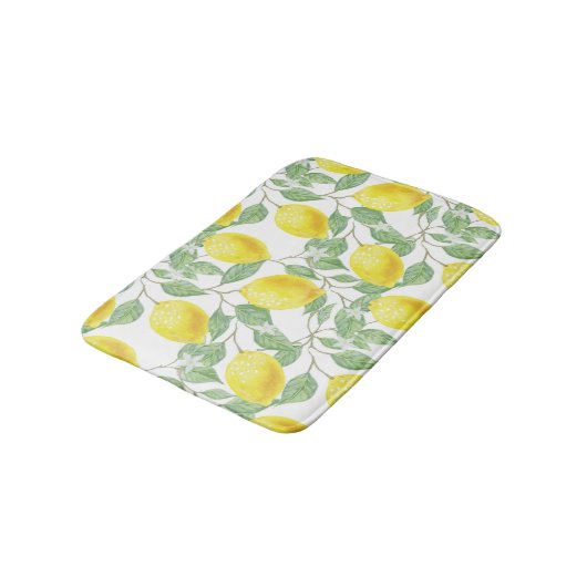 Muster für Zitronen und Blätter Badematte (Schrägansicht)