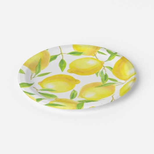 Muster für Zitronen und Blätter Pappteller (Schrägansicht)
