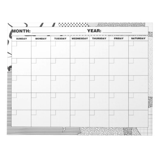 Muster Galore Black and White Blank Calendar Notizblock (Vorderseite)