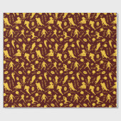 Muster gelber Fußballspieler auf Burgund Geschenkpapier (Flach)