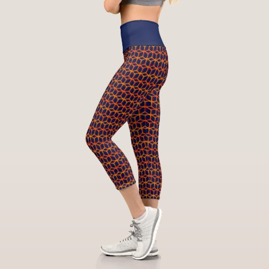 Muster geometrische Coole Navy & Orange Trippy Cub Capri Leggings (Links)