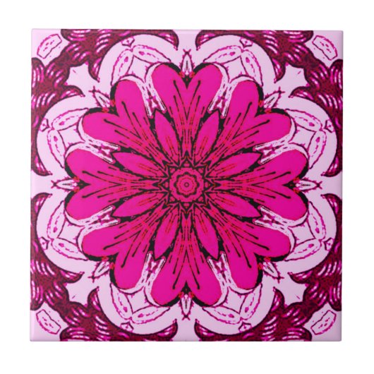 Muster geometrischer Blume in Burgund & Magenta Fliese (Vorderseite)