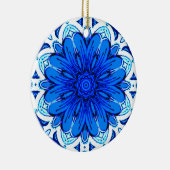Muster geometrischer Blume in Cobalt Blue und Navy Keramik Ornament (Rechts)