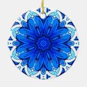 Muster geometrischer Blume in Cobalt Blue und Navy Keramik Ornament (Hinten)