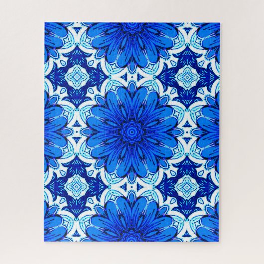 Muster geometrischer Blume in Cobalt Blue und Navy Puzzle (Vertikal)