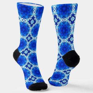 Muster geometrischer Blume in Cobalt Blue und Navy Socken