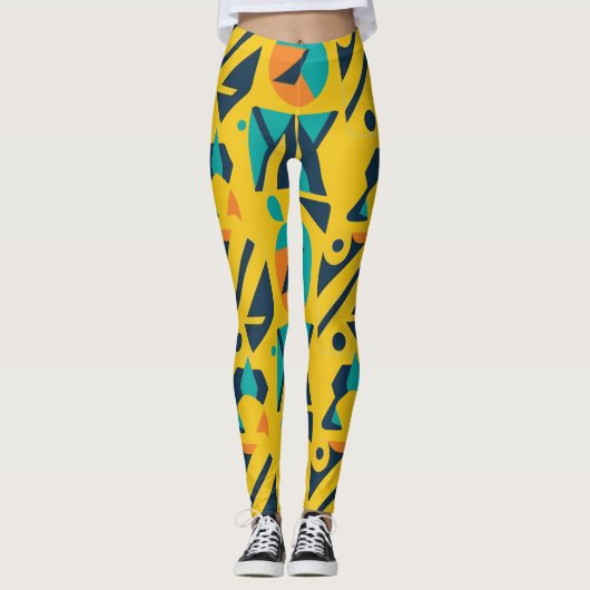Muster geometrischer Retro-Pop Leggings (Vorderseite)