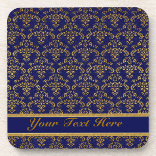 Muster Gold & Blue Damask Getränkeuntersetzer