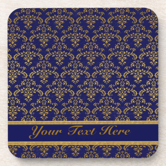 Muster Gold & Blue Damask Getränkeuntersetzer (Vorderseite)