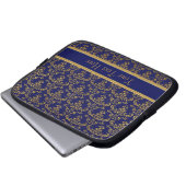 Muster Gold & Blue Damask Laptopschutzhülle (Vorne Knopf)
