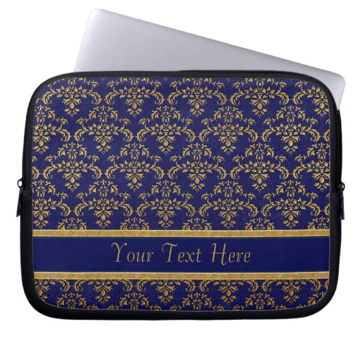 Muster Gold & Blue Damask Laptopschutzhülle (Vorderseite)