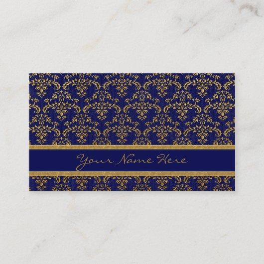 Muster Gold & Blue Damask Visitenkarte (Vorderseite)