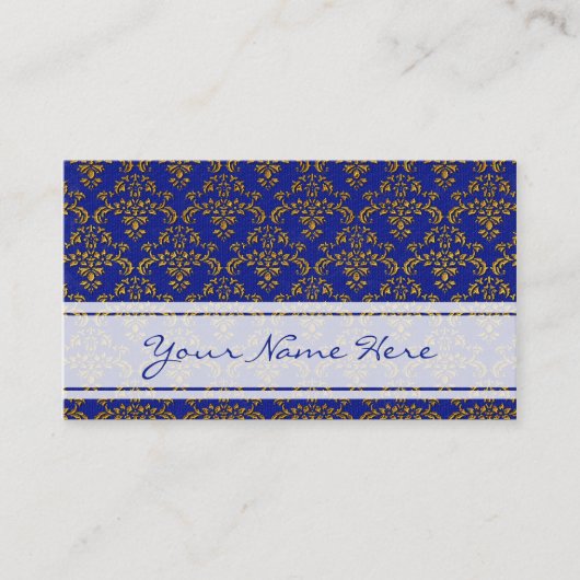 Muster Gold & Blue Damask Visitenkarte (Vorderseite)