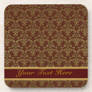 Muster Gold & Brown Damask Getränkeuntersetzer