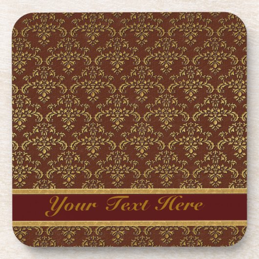 Muster Gold & Brown Damask Getränkeuntersetzer (Vorderseite)