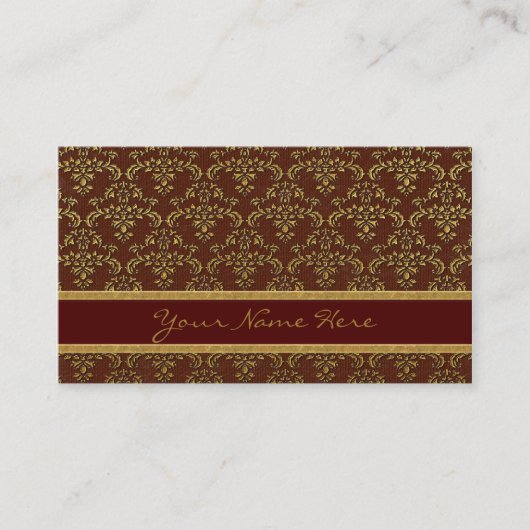 Muster Gold & Brown Damask Visitenkarte (Vorderseite)