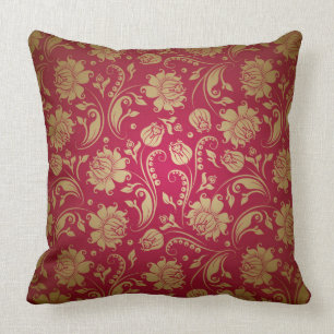 Muster Gold & Burgund Red Floral Damaskus Kissen
