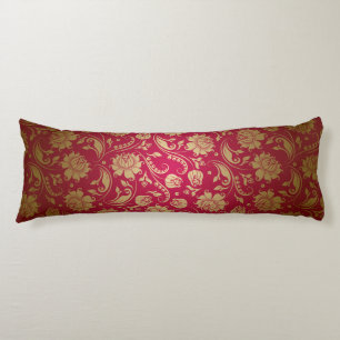Muster Gold & Burgund Red Floral Damaskus Seitenschläferkissen