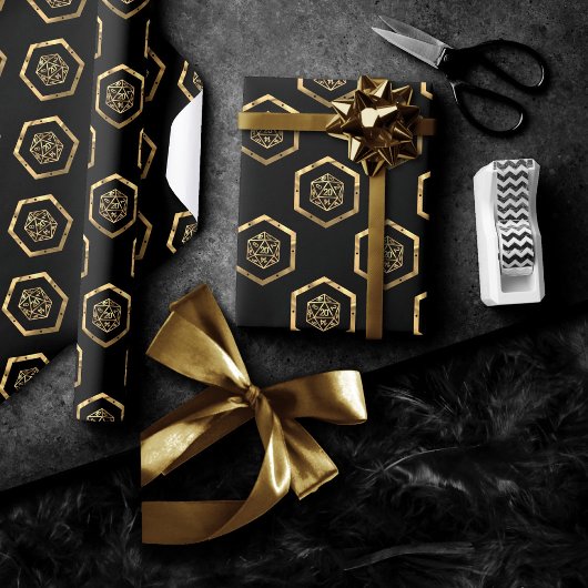 Muster Gold D20 | Tabletop Role Player Dice Geschenkpapier