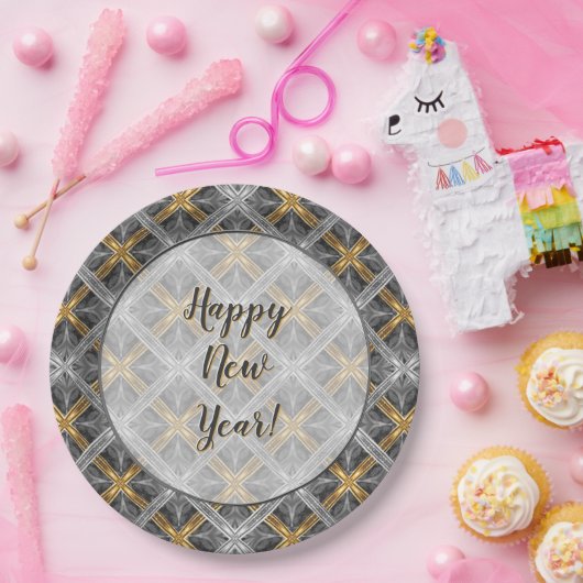 Muster Gold, Silber und Grau lackierte Diamanten Pappteller (Party)