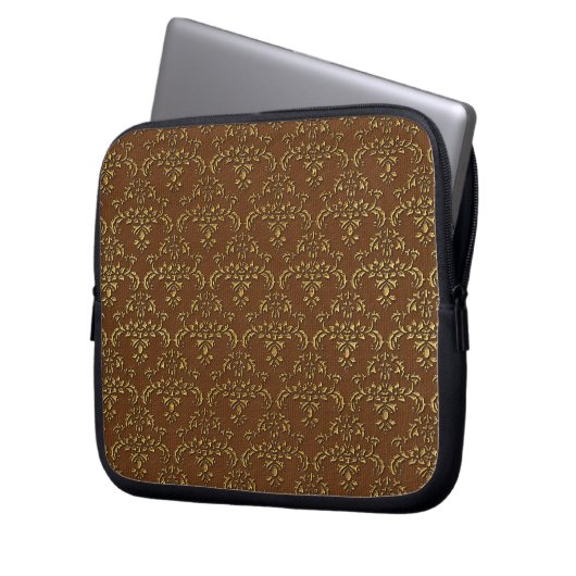 Muster Gold und Brauner Damast Laptopschutzhülle (Vorderseite Links)