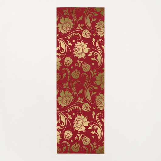 Muster Gold und Dunkle rote Flora Damask Yogamatte (Vorderseite)