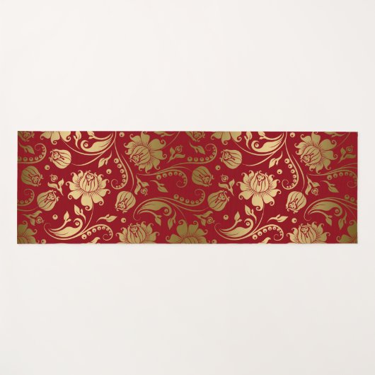 Muster Gold und Dunkle rote Flora Damask Yogamatte (Vorderseite (Horizontal))