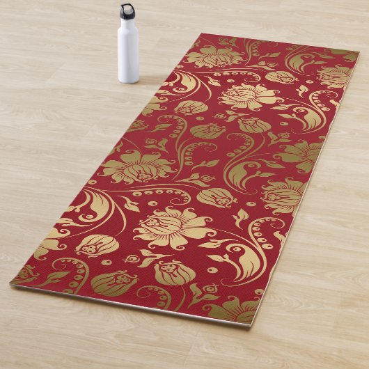Muster Gold und Dunkle rote Flora Damask Yogamatte (Beispiel)