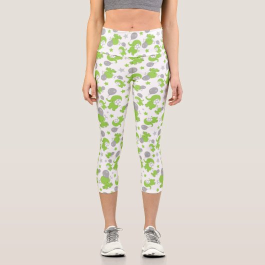 Muster grüner Elefanten, Niedliche Elefanten, Ster Capri Leggings (Vorderseite)