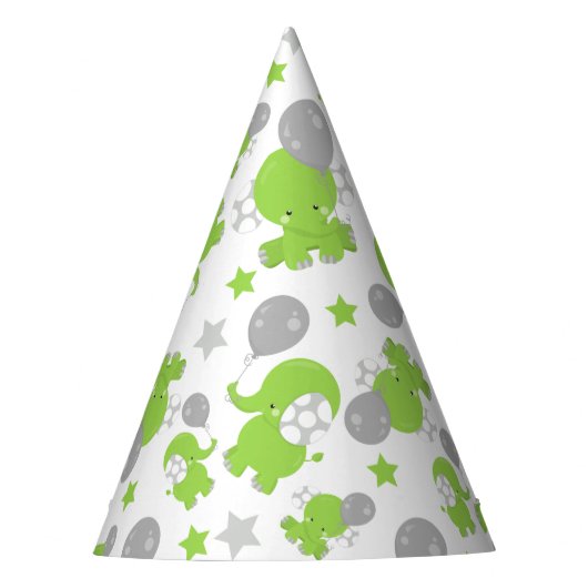 Muster grüner Elefanten, Niedliche Elefanten, Ster Partyhütchen (Vorderseite)