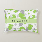 Muster grüner Elefanten, Sterne, Ihr Name Dekokissen (Rückseite)