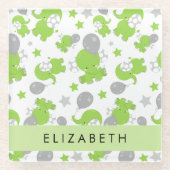 Muster grüner Elefanten, Sterne, Ihr Name Glasuntersetzer (Vorderseite)