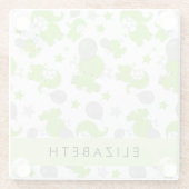 Muster grüner Elefanten, Sterne, Ihr Name Glasuntersetzer (Rückseite)