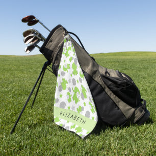 Muster grüner Elefanten, Sterne, Ihr Name Golfhandtuch