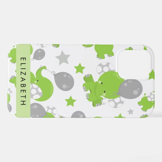 Muster grüner Elefanten, Sterne, Ihr Name iPhone Hülle (Rückseite (Horizontal))