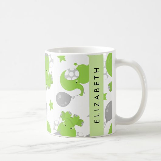 Muster grüner Elefanten, Sterne, Ihr Name Kaffeetasse (Rechts)