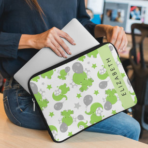 Muster grüner Elefanten, Sterne, Ihr Name Laptopschutzhülle