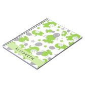 Muster grüner Elefanten, Sterne, Ihr Name Notizblock (Linke Seite)