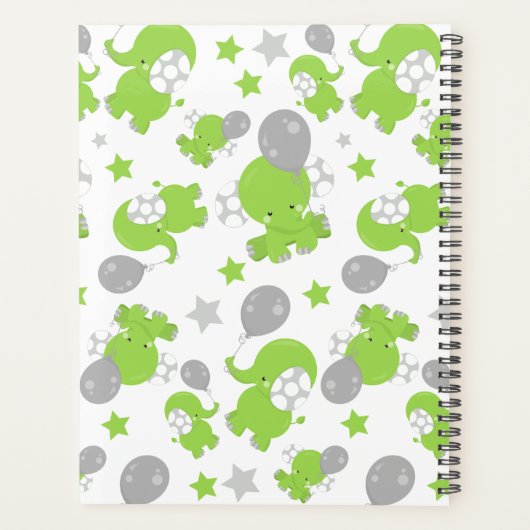 Muster grüner Elefanten, Sterne, Ihr Name Planer (Rückseite)