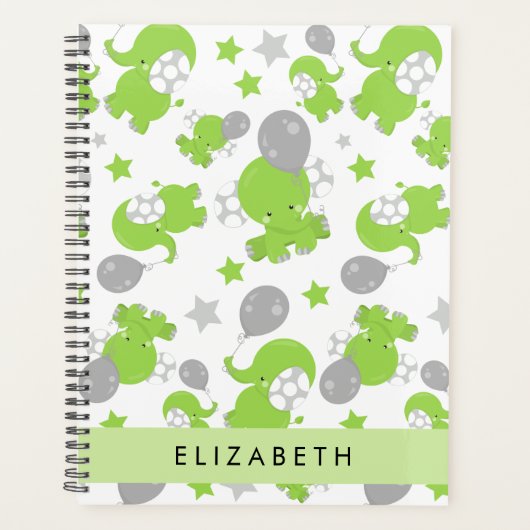 Muster grüner Elefanten, Sterne, Ihr Name Planer (Vorderseite)