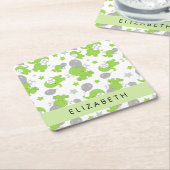 Muster grüner Elefanten, Sterne, Ihr Name Rechteckiger Pappuntersetzer (angewinkelt)