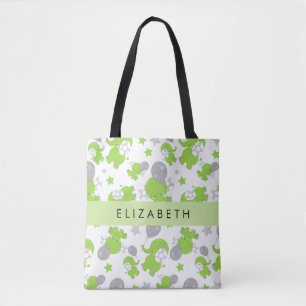 Muster grüner Elefanten, Sterne, Ihr Name Tasche