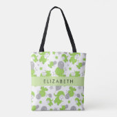 Muster grüner Elefanten, Sterne, Ihr Name Tasche (Rückseite)
