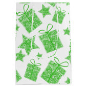 Muster grüner Geschenke und Sterne Mittlere Geschenktüte (Rückseite)