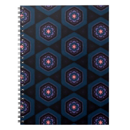 Muster Hexagonal mit rosa und blauen Blumen Notizblock (Vorderseite)