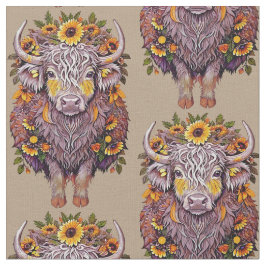 Muster Hochland Kuh Sonnenblumen gelbe Blumen Stoff