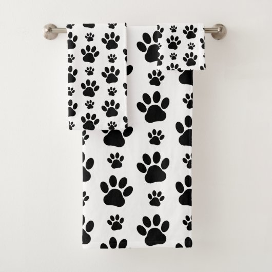 Muster, Hundeschrauben, Paw Prints, Schwarz und We Badhandtuch Set (Insitu)