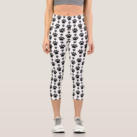 Muster, Hundeschrauben, Paw Prints, Schwarz und We Capri Leggings (Vorderseite)