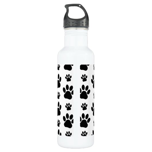 Muster, Hundeschrauben, Paw Prints, Schwarz und We Edelstahlflasche (Rückseite)