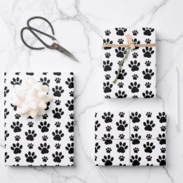 Muster, Hundeschrauben, Paw Prints, Schwarz und We Geschenkpapier Set